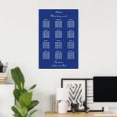 Dark Blue 12 Table Wedding Seating Chart Poster (Heimbüro)