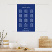 Dark Blue 12 Table Wedding Seating Chart Poster (Küche)