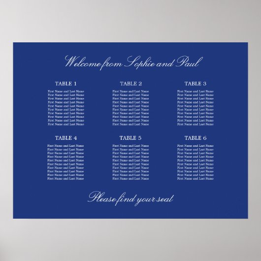 Dark Blue 6 Table Wedding Chart Poster (Vorne)
