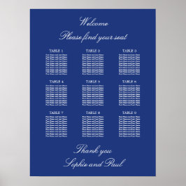 Dark Blue 9 Table Wedding Chart Poster