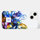 Dark Blue Abstrakt Fluid Art Mit Monogramm Case Ma (Rückseite (Horizontal))