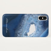 Dark Blue Agate Geode Monogram Case-Mate iPhone Hülle (Rückseite (Horizontal))
