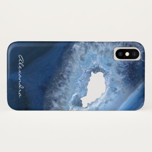 Dark Blue Agate Geode Monogram Case-Mate iPhone Hülle (Rückseite (Horizontal))
