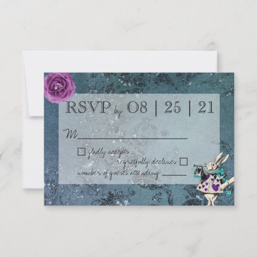 Dark Blue Alice im Wunderland Wedding RSVP (Vorderseite)