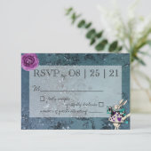 Dark Blue Alice im Wunderland Wedding RSVP (Stehend Vorderseite)