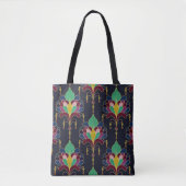 Dark Blue and Gold Art Deco Floral Ornament Tasche (Vorderseite)
