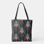 Dark Blue and Gold Art Deco Floral Ornament Tasche (Rückseite)
