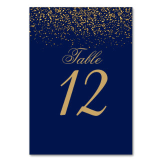 Dark Blue and Gold Confetti Tischnummer