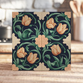 Dark Blue and Peach Arts and Crafts Tulip Fliese