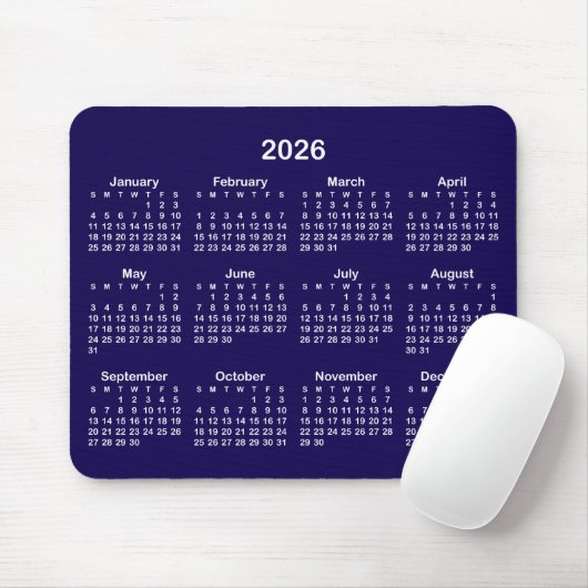Dark Blue and White 2026 Calendar Mousepad (Mit Mouse)