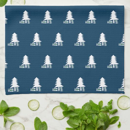 Dark Blue and White Christmas Tree Design Geschirrtuch (Gefaltet)