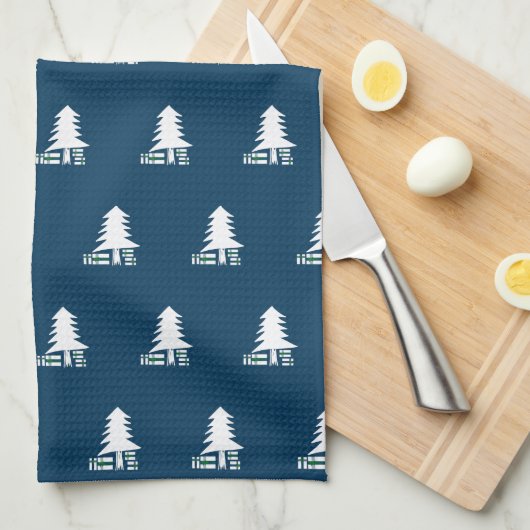 Dark Blue and White Christmas Tree Design Geschirrtuch (Viertel Falte)