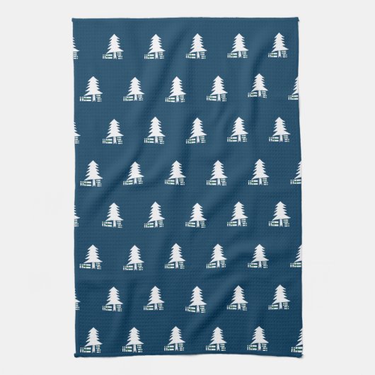 Dark Blue and White Christmas Tree Design Geschirrtuch (Vertikal)