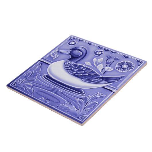 Dark Blue and White Duck European Folk Animal Art Fliese (Seite)