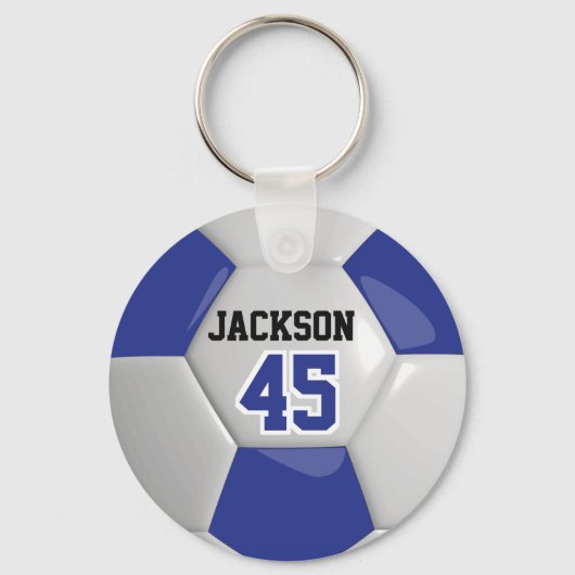 Dark Blue and White Team Soccer ⚽ Ball Schlüsselanhänger (Vorderseite)