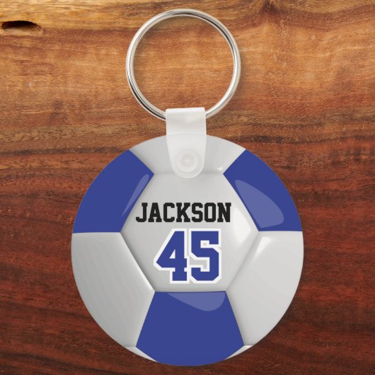 Dark Blue and White Team Soccer ⚽ Ball Schlüsselanhänger (Vorderseite)