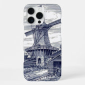 Dark Blue Antique Delft Blue Dutch Windmill iPhone Hülle (Rückseite)