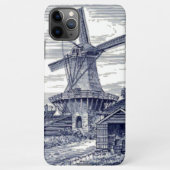 Dark Blue Antique Delft Blue Dutch Windmill iPhone Hülle (Rückseite)