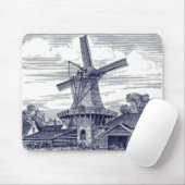 Dark Blue Antique Delft Blue Dutch Windmill Mousepad (Mit Mouse)