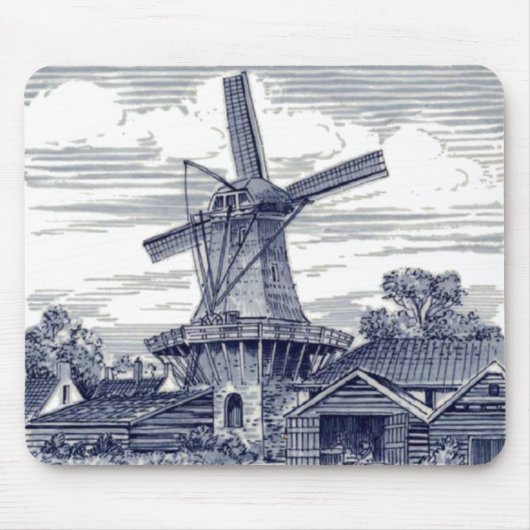 Dark Blue Antique Delft Blue Dutch Windmill Mousepad (Vorne)
