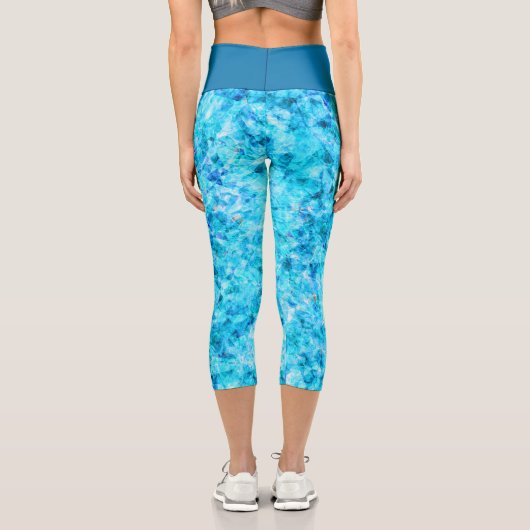 Dark Blue Aqua Türkis Polygon Art Pattern Capri Leggings (Rückseite)