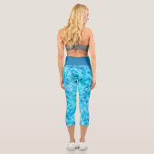 Dark Blue Aqua Türkis Polygon Art Pattern Capri Leggings (Rückseite)