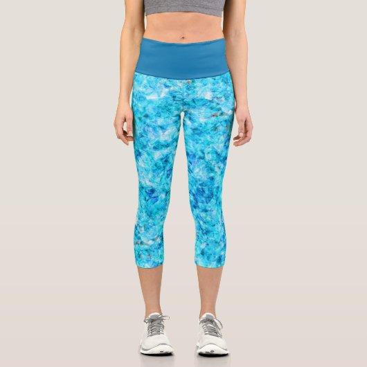 Dark Blue Aqua Türkis Polygon Art Pattern Capri Leggings (Vorderseite)