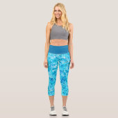 Dark Blue Aqua Türkis Polygon Art Pattern Capri Leggings (Vorderseite)