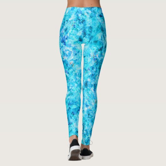 Dark Blue Aqua Türkis Polygon Art Pattern Leggings (Rückseite)