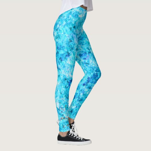 Dark Blue Aqua Türkis Polygon Art Pattern Leggings (Rechts)