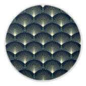 Dark Blue Art Deco Stilvolle geometrische Muster Keramikknauf (Vorderseite)