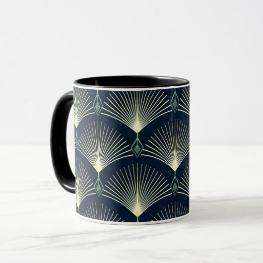 Dark Blue Art Deco Stilvolle geometrische Muster Tasse (Vorderseite Links)