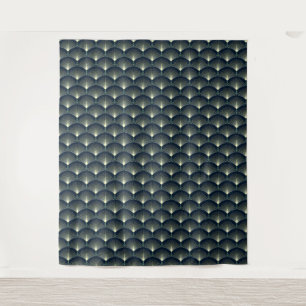 Dark Blue Art Deco Stilvolle geometrische Muster Wandteppich
