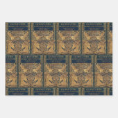 Dark Blue Art Nouveau Old Book Geschenkpapier Set (Vorderseite 3)