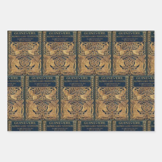 Dark Blue Art Nouveau Old Book Geschenkpapier Set (Vorderseite 3)