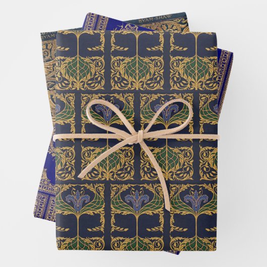 Dark Blue Art Nouveau Old Book Geschenkpapier Set (Beispiel)