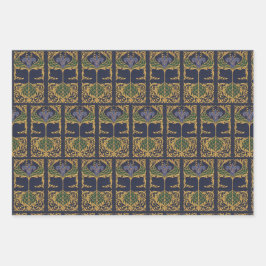 Dark Blue Art Nouveau Old Book Geschenkpapier Set