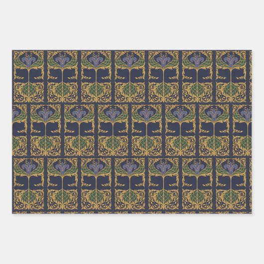 Dark Blue Art Nouveau Old Book Geschenkpapier Set (Vorderseite)