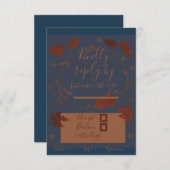 Dark Blue Autumn Pumpkins & Blätter RSVP Karte (Vorne/Hinten)