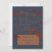 Dark Blue Autumn Pumpkins & Blätter Save The Date (Vorderseite)