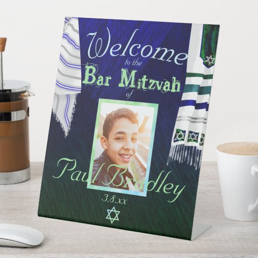 Dark Blue Bar Mitzvah Sign mit Prayer Shawls Sockelschild (In Situ)