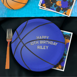 Dark Blue Basketball Happy Birthday Name Pappteller