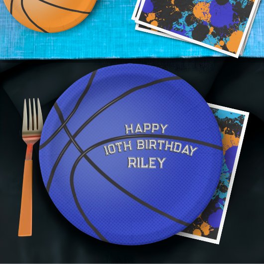 Dark Blue Basketball Happy Birthday Name Pappteller