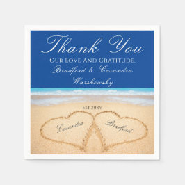 Dark Blue Beach 2 Herz in der Sandhochzeit Serviette