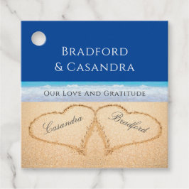 Dark Blue Beach Hochzeit 2 Herzen im Sand Geschenkanhänger