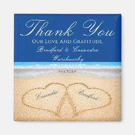 Dark Blue Beach Hochzeit 2 Herzen im Sand Magnet