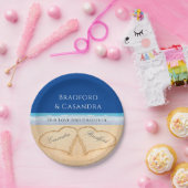 Dark Blue Beach Hochzeit 2 Herzen in der Sand Pape Pappteller (Party)