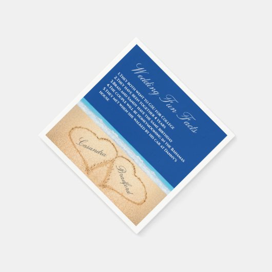 Dark Blue Beach Wedding 2 Herz Sand Fun Fakten Serviette (Ecke)