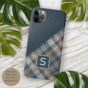 Dark Blue Beige Tan Brown Kariert Gingham Pattern iPhone 11Pro Max Hülle