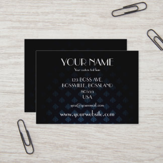 Dark Blue & Black Damask Custom Visitenkarte